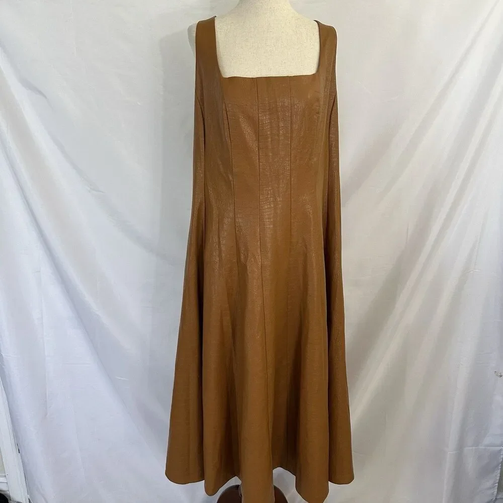 Anthropologie Avec Les Filles Faux Vegan Leather Midi Dress 1X Plus - Picture 3 of 10